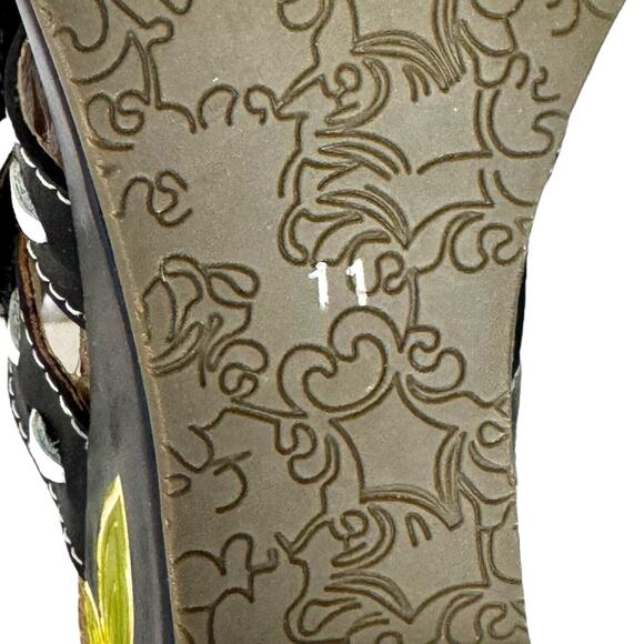 Elite by Corkys Scilly Leather Wedge Slide Sandals Black Floral Women's Size 11 - Picture 13 of 15